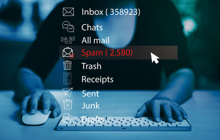 Email concept with laptop spam and virus computer monitor internet security concept, Businesswoman...