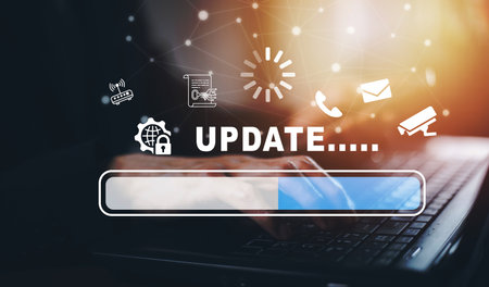 Hand touch bar of Update Software Computer Program Upgrade Business Technology Internet, Update on...