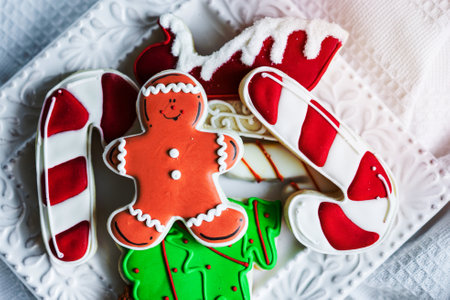 Christmas cookies on rustic wooden background