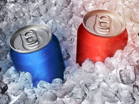 Metal aluminum beverage drink can in iceの写真素材