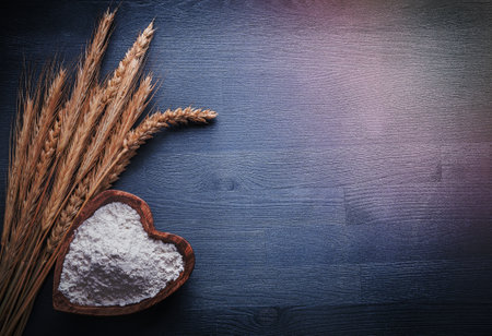 copyspace image piala with flour and wheat ears on board.の写真素材