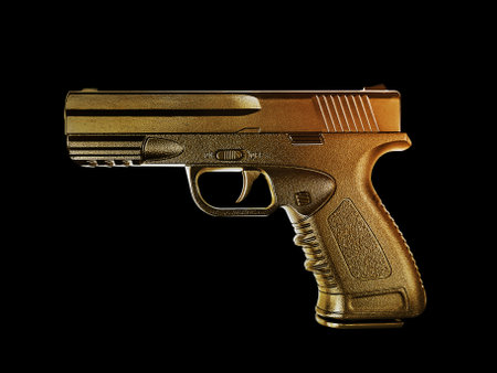 gun gold metal isolated on black backgroundの写真素材