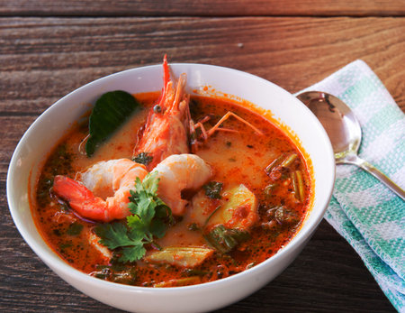 tom yum soup / thailand food / hot and sour soup /tom yum kungの写真素材
