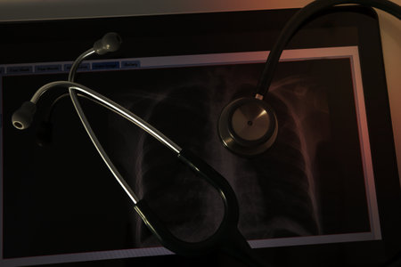 Stethoscope on Xray photoの写真素材