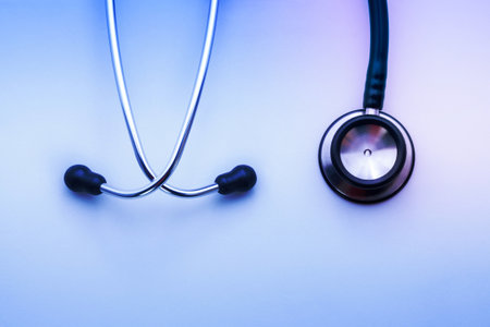 stethoscope on blue backgroundの写真素材
