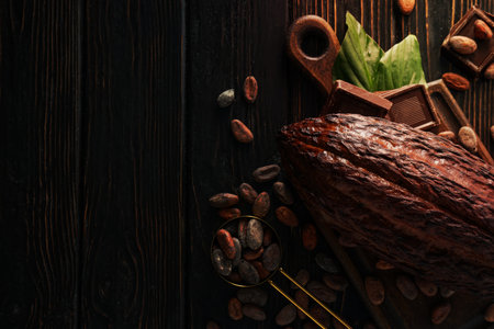 Concept of fresh and aromatic food - cacao beansの写真素材