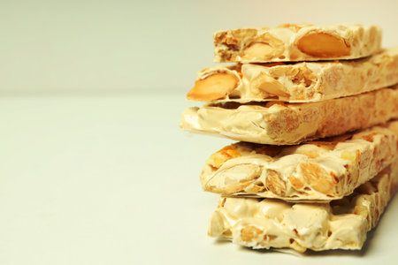 Concept of tasty food, nougat, space for textの写真素材