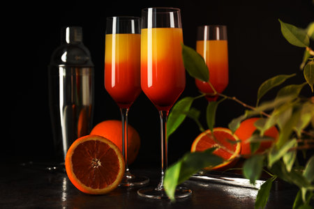 Orange cocktail, concept of fresh delicious summer citrus cocktailの写真素材