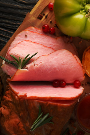 Concept of tasty food, meat, Ham, close upの写真素材