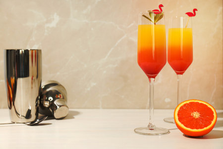 Orange cocktail, concept of fresh delicious summer citrus cocktailの写真素材