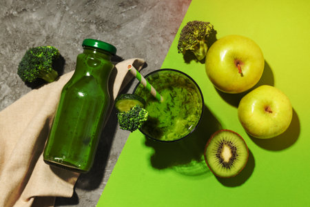 Green detox smoothie, concept of healthy nutrition and healthy lifestyleの写真素材