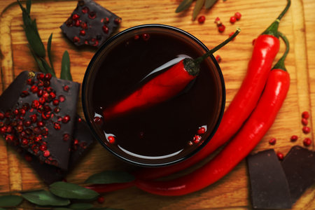 Delicious food - chocolate with pepper and hot chocolate with pepper