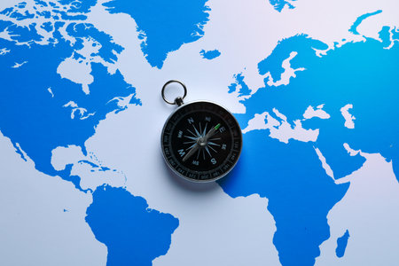 Traveling, adventure and vacation concept with compassの写真素材