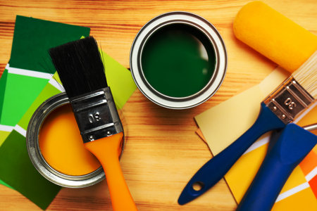 Tools for art and repairing - paint, top viewの写真素材