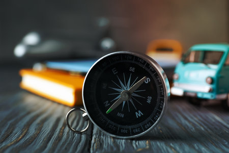 Traveling, adventure and vacation concept with compassの写真素材