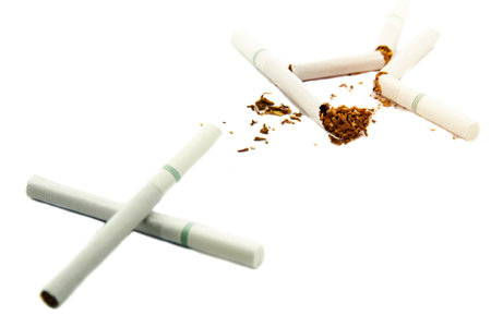 Cigarette broken isolated on white background. World no tobacco day, 31 may.の写真素材