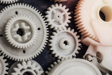 The plastic gear. Photo fragment of machine.の写真素材