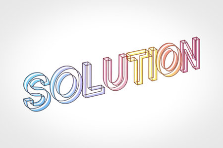 a 3D render of the word SOLUTION