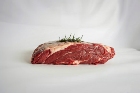 A photograph of a thick slab of raw steak
