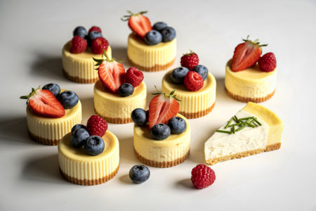 A photograph of an assortment of miniature cheesecakesの写真素材