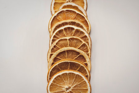a fruit pattern of a row of dried orange slicesの写真素材