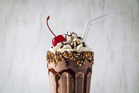 A photo of a chocolate smoothie milkshake