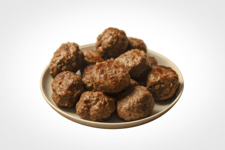 a plate of rustic, homemade meatballsの写真素材