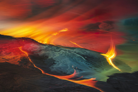 A photo of a vibrant and dynamic composition of colors and shapes