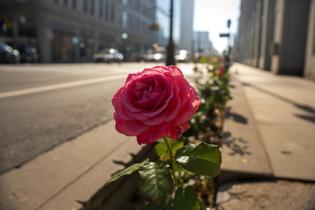a single vibrant crimson rose in full bloomの写真素材
