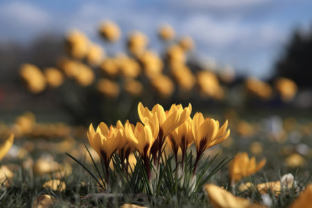 A photo of a yellow crocus flowerの写真素材
