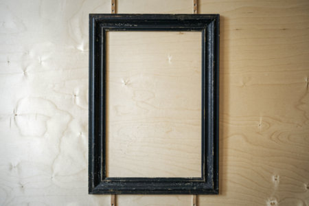 A photo of a large rectangular black frame with a blank spaceの写真素材