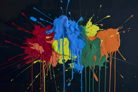 a colorful splatter on a black backgroundの写真素材
