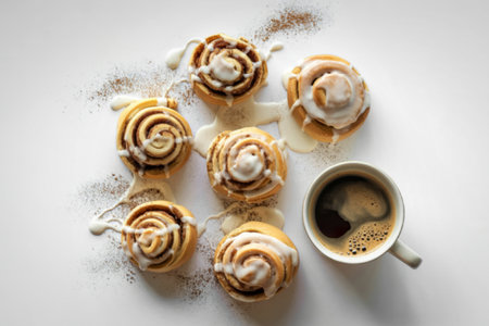 A food photography shot of freshly baked cinnamon buns