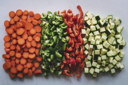 chopped vegetables on a white backgroundの写真素材