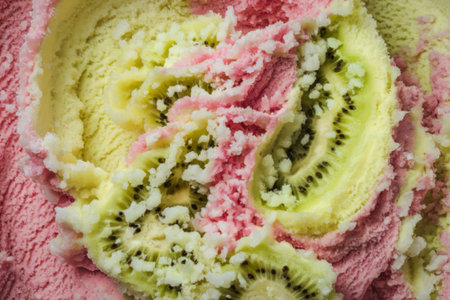 a pinkish-green, fluffy, and textured kiwi ice cream