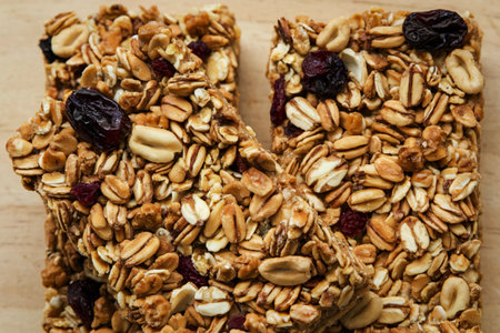granola bars made of a crunchy cereal mixtureの写真素材