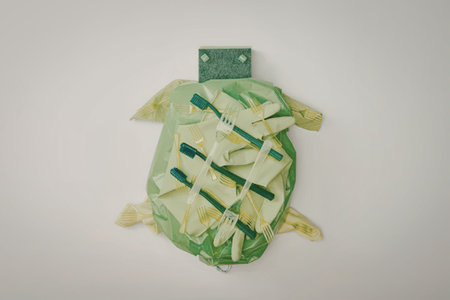 A green turtle shaped object.の写真素材