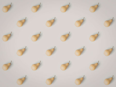 An image of multiple small yellow pears arranged in rows on a white background.