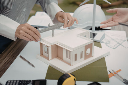 Architects working on a scale model of a house