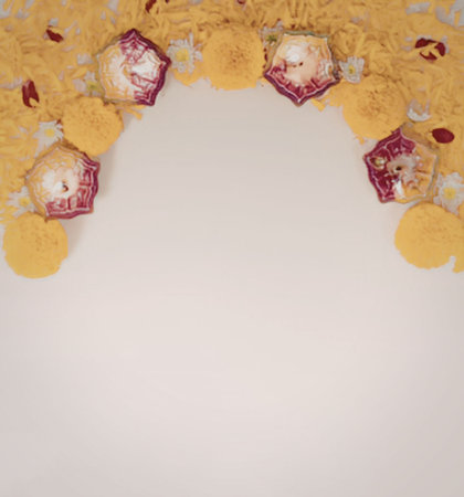 Beautiful diwali decorations with candles and flowersの写真素材