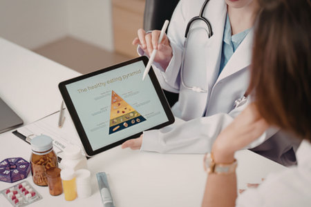 Doctor explaining nutrition pyramid to patient