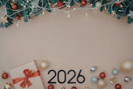 Christmas background with gift and ornaments