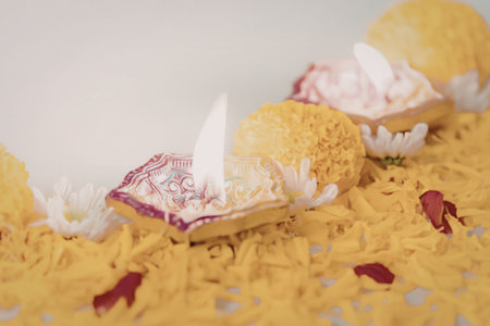 Diwali festival with beautiful candlesの写真素材