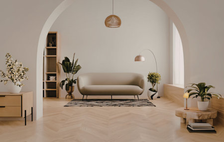 Modern living room with archway