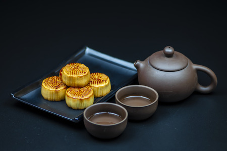 moon cakes and teaの写真素材
