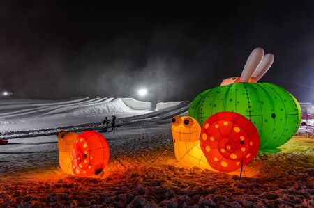Night scene of Changchun Spring Festival ice and snow sculpture eventのeditorial素材