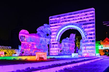 China Changchun Park large-scale theme snow and ice light show night landscapeのeditorial素材