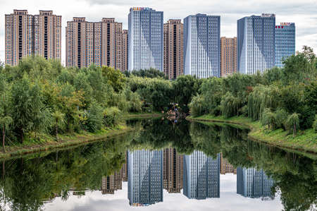 River and Forest-Landscape of Changchun Park, Changchun, Chinaのeditorial素材