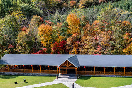Picturesque landscape of red leaves in Yunling, Liuhe, Jilin, China