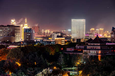 Night view of Changchun City and Nanhu Park in Chinaのeditorial素材